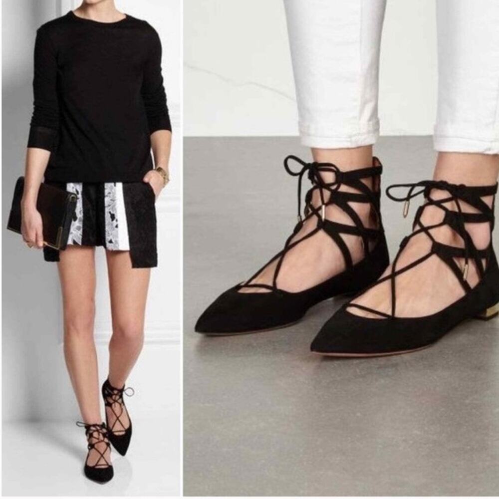 Aquazzura Belgravia Suede Flats in Black